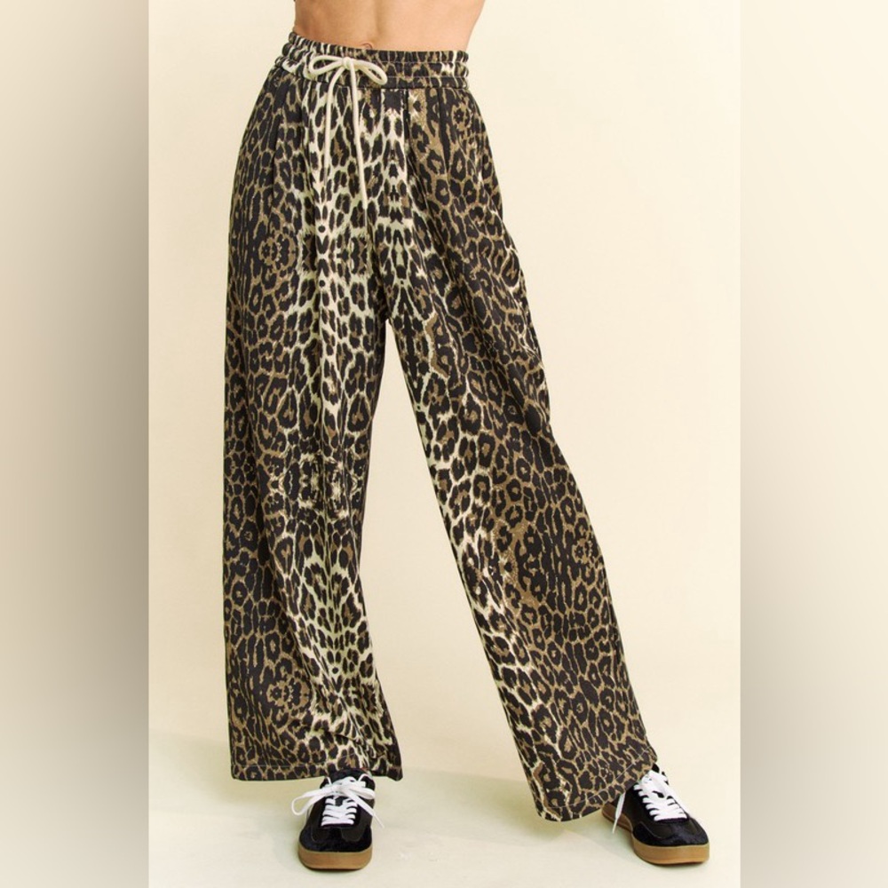 🟠272B. Drawstring Leopard Wide Leg Pants
